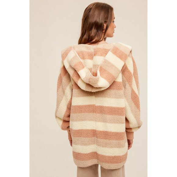 NEW Boutique Hooded Pink Teddy Jacket Cozy Sherpa Fleece Weekend Furry Soft Warm - Picture 4 of 5